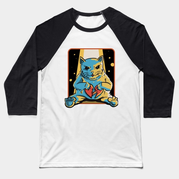 Heart Hungry Cat Sticker Baseball T-Shirt by Translucia